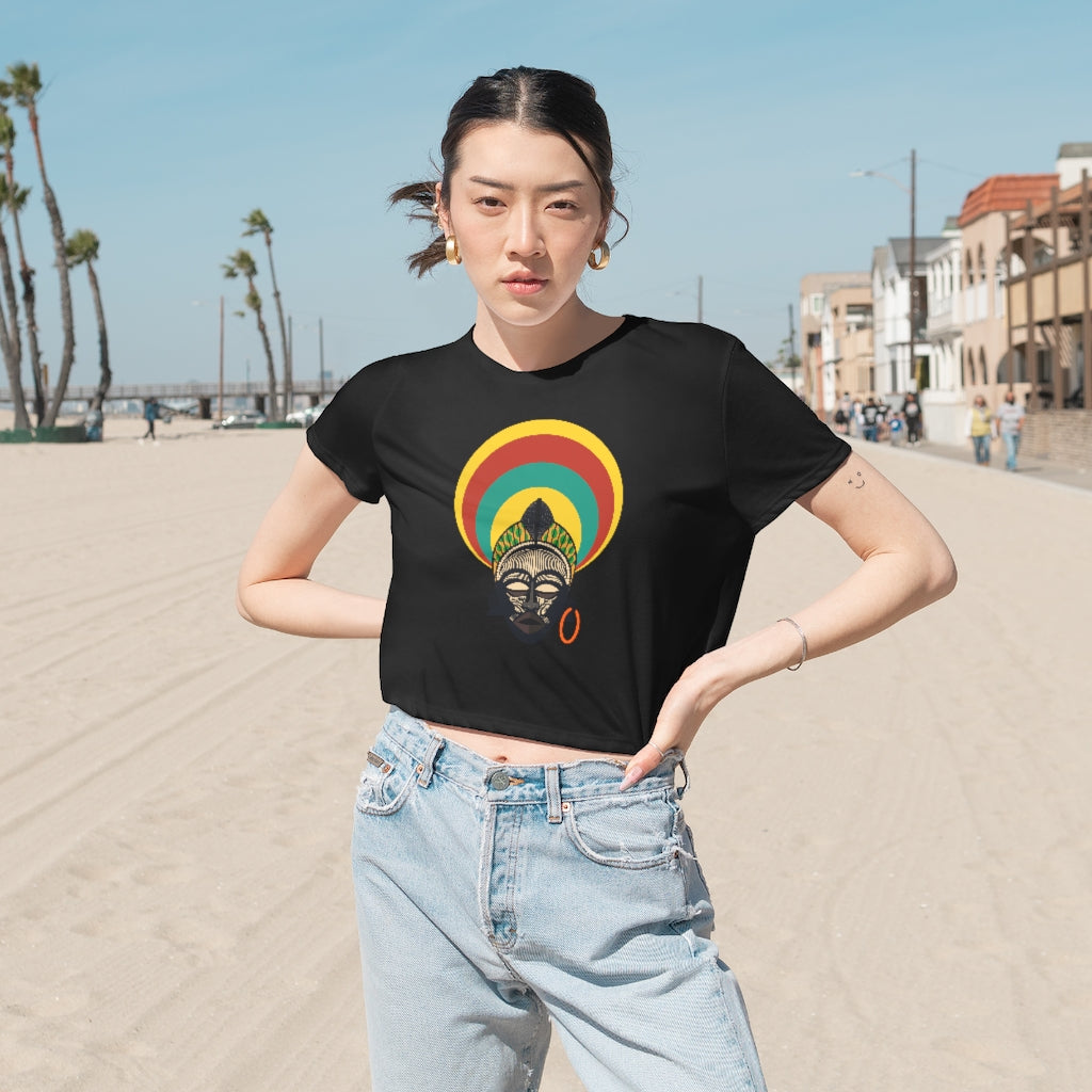 Tribal African Mask Women's Flowy Cropped Tee
