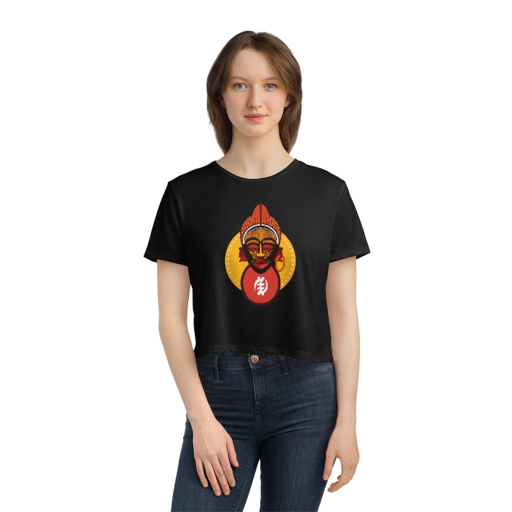 Tribal African Mask Women's Flowy Cropped Tee
