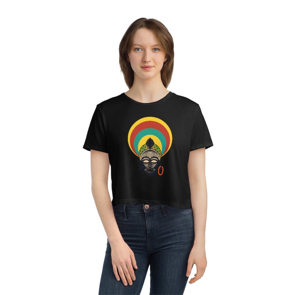 Tribal African Mask Women's Flowy Cropped Tee