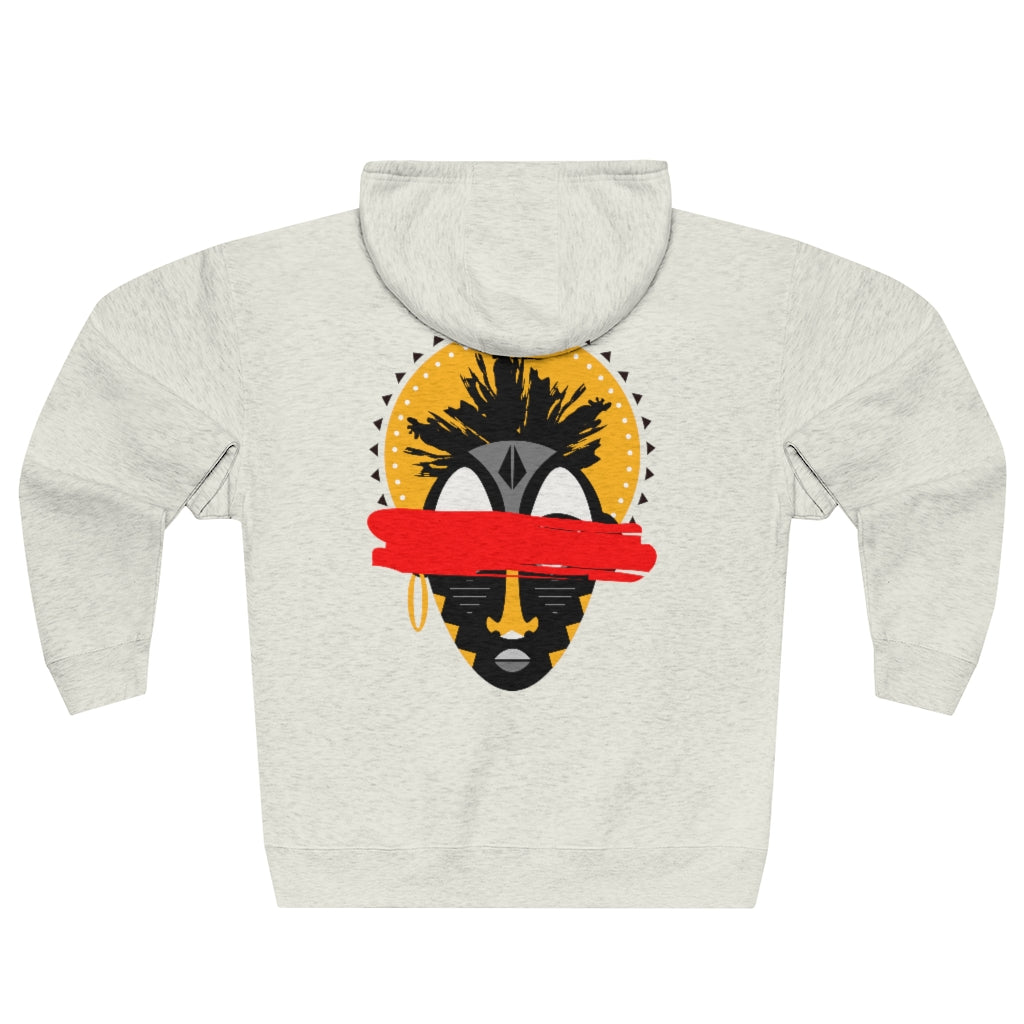 See No Evil Tribal African Mask Unisex Premium Full Zip Hoodie