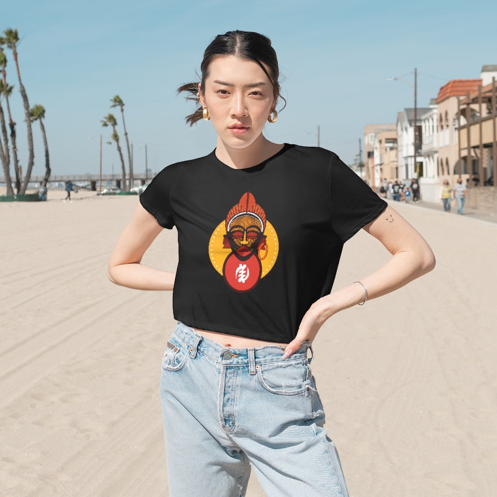 Tribal African Mask Women's Flowy Cropped Tee
