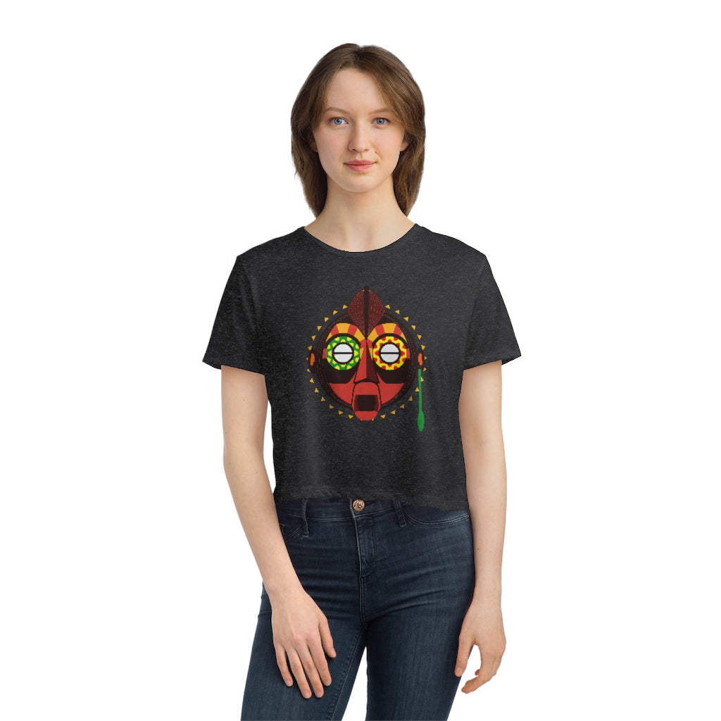 Tribal African Mask Women's Flowy Cropped Tee
