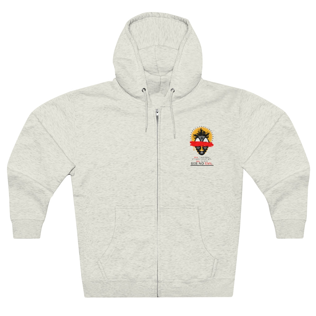 See No Evil Tribal African Mask Unisex Premium Full Zip Hoodie