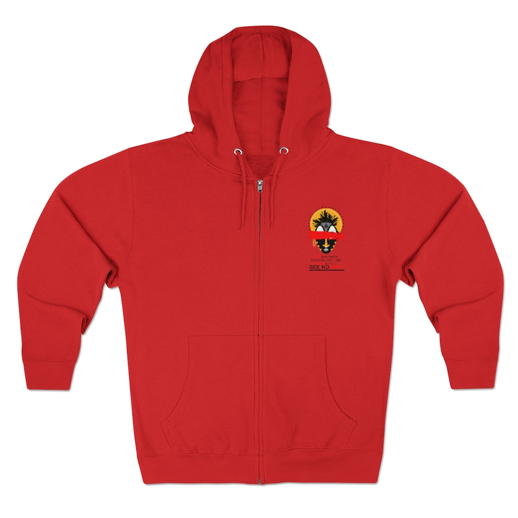 See No Evil Tribal African Mask Unisex Premium Full Zip Hoodie