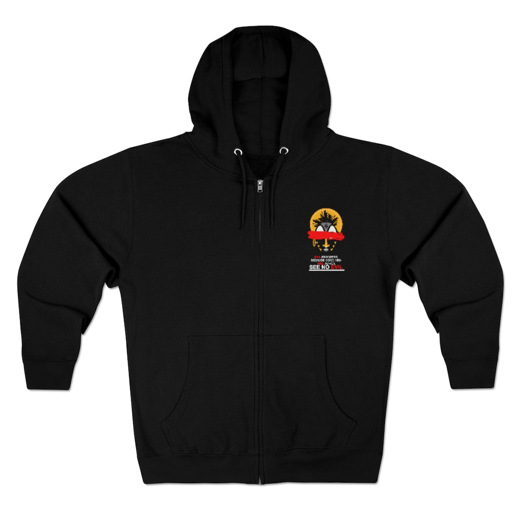 See No Evil Tribal African Mask Unisex Premium Full Zip Hoodie