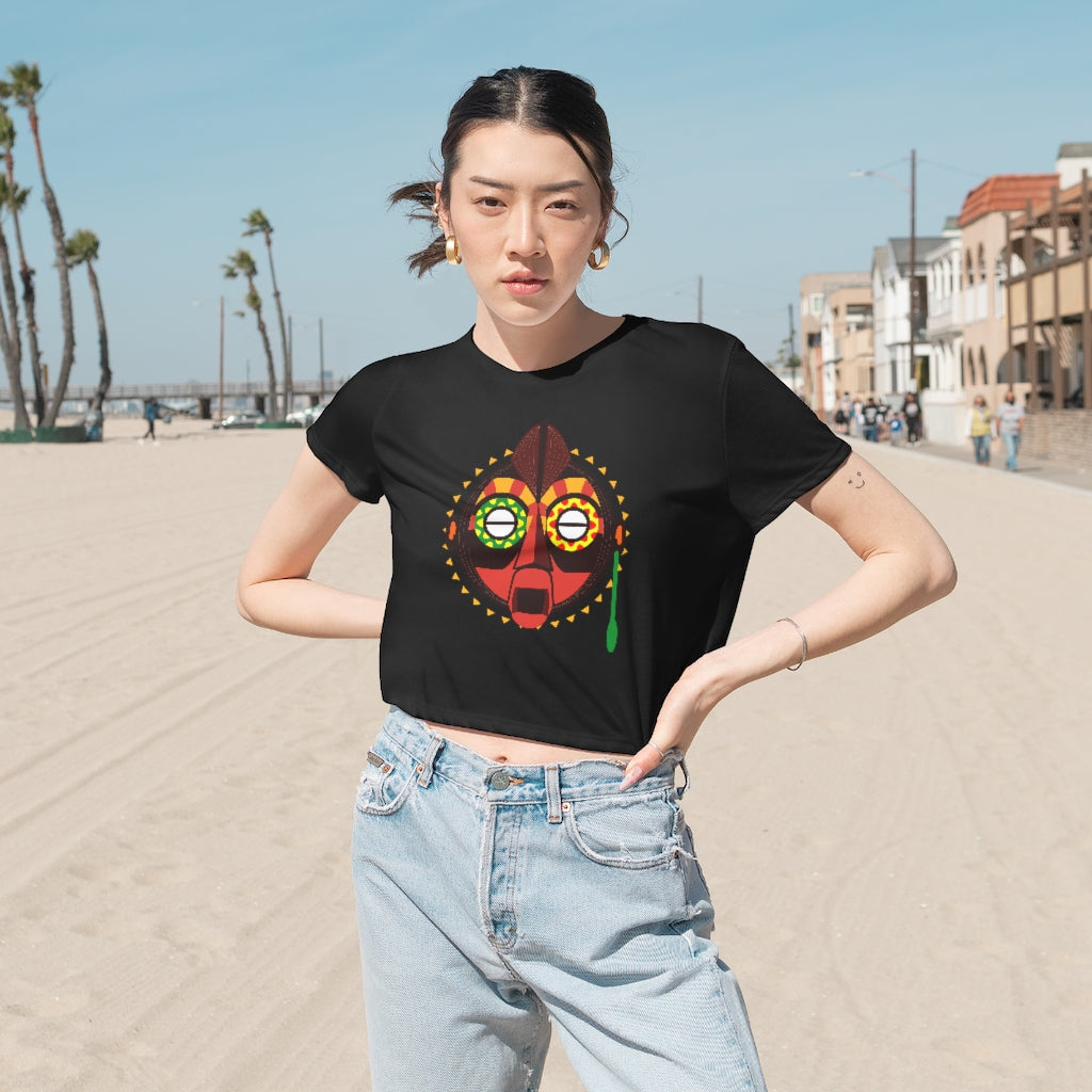 Tribal African Mask Women's Flowy Cropped Tee