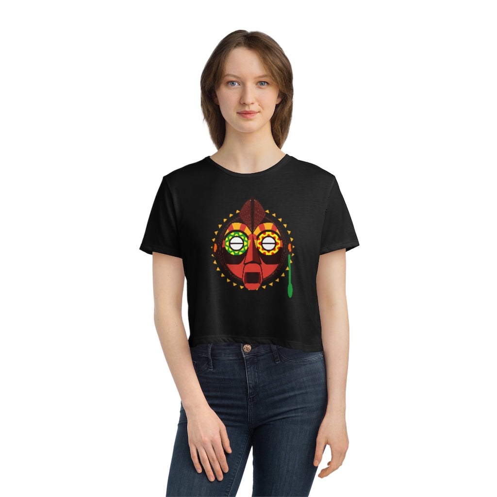Tribal African Mask Women's Flowy Cropped Tee