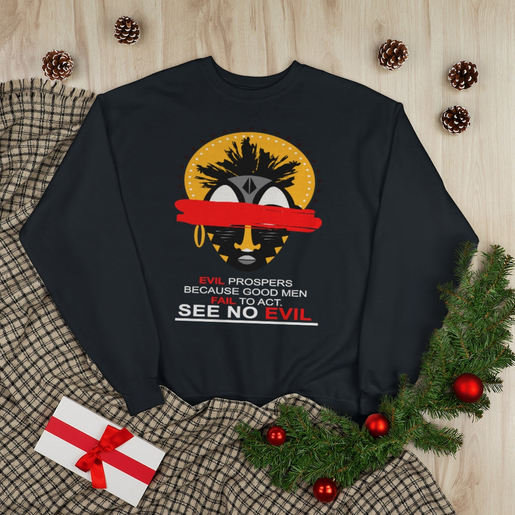 See No Evil Tribal African Mask Unisex EcoSmart® Crewneck Sweatshirt