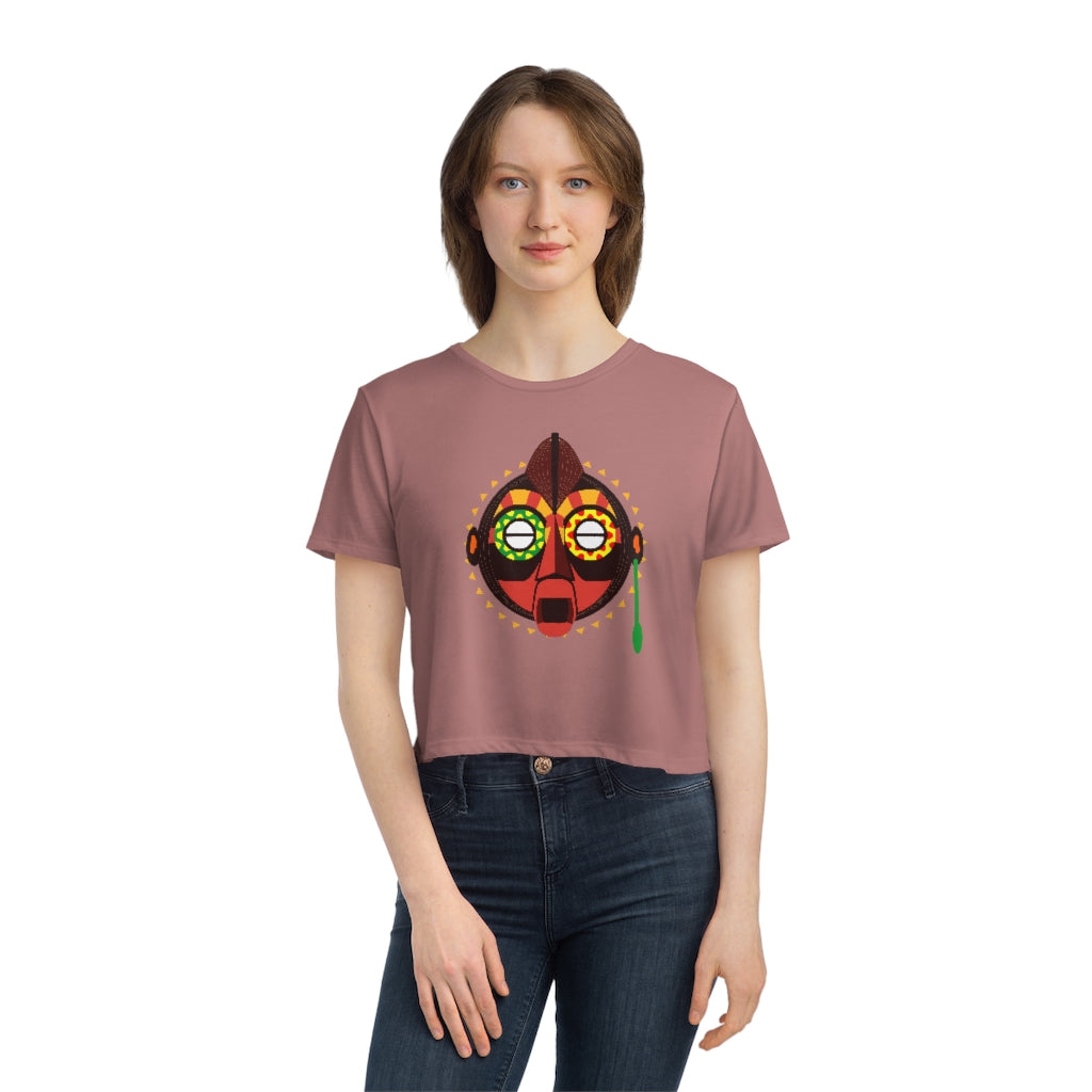 Tribal African Mask Women's Flowy Cropped Tee